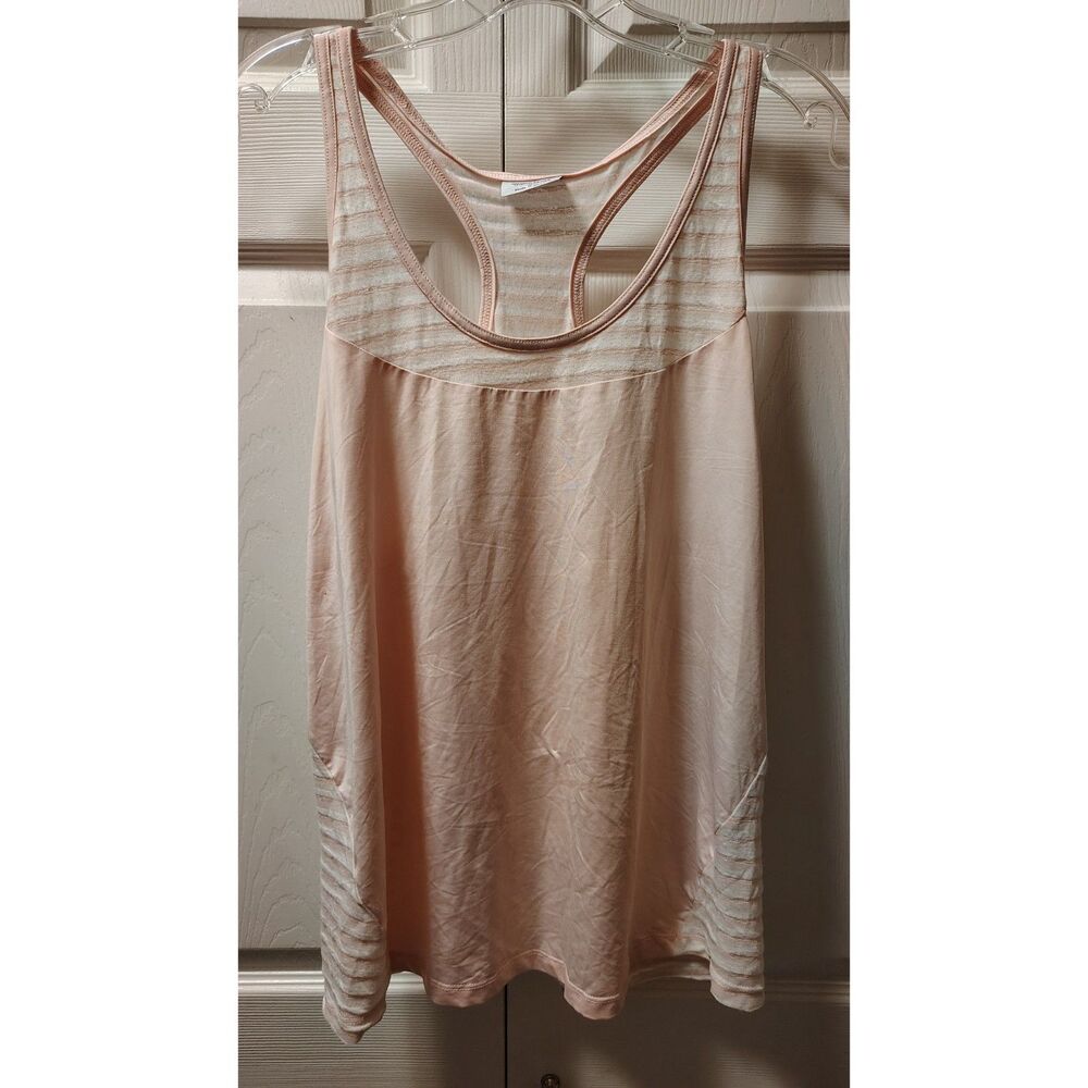 Mad Style Pale Pink Stripe Mesh Accent Racerback Tank Top Light Peach - Size M